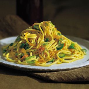 Spaghetti with Zucchini Blossoms and Saffron