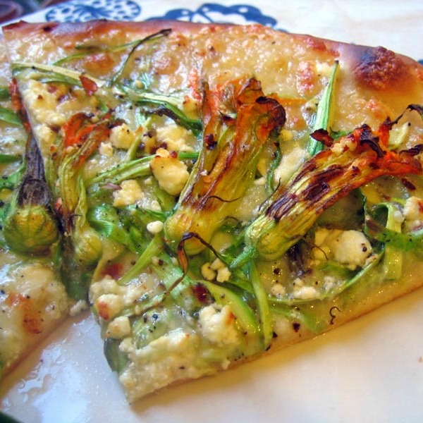 Squash Blossom and Shaved Asparagus Pizza