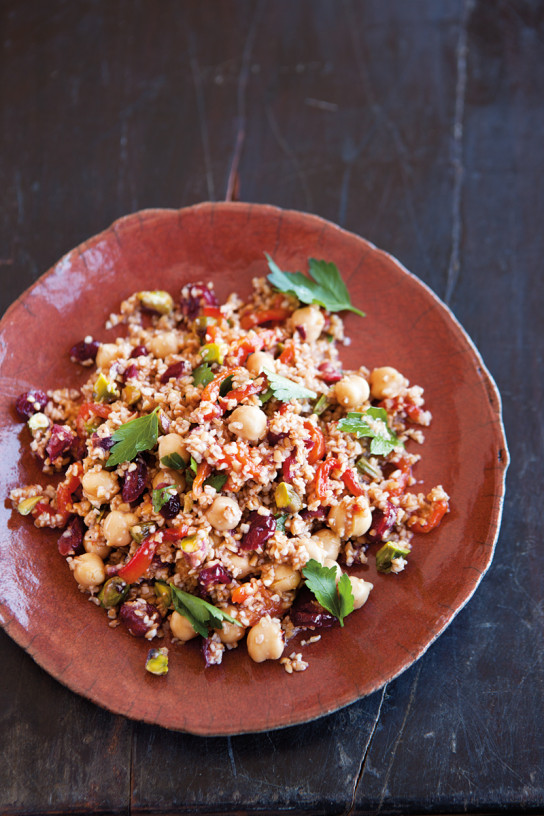 Bulgur Salad with Roasted Peppers, Chickpeas and Pistachios