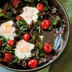 Polenta, Fried Eggs, Greens and Blistered Tomatoes
