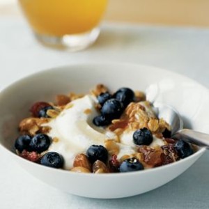 Granola with Greek Yogurt, Blueberries and Rosemary Honey