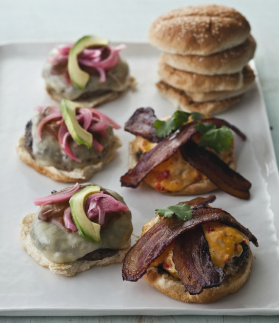 Oaxaca Burgers with Manchego, Avocado and Pickled Habanero Onions