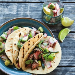 Steak & Chile Tacos with Avocado-Radish Salsa
