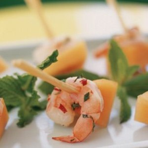 Shrimp, Cantaloupe and Fresh Herb Skewers