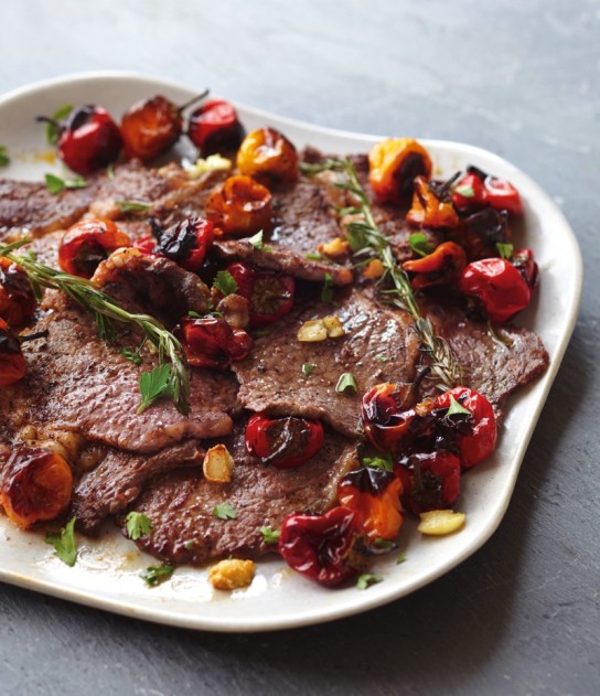 Panfried Rib-Eye with Roasted Cherry Peppers