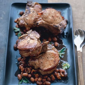 Pork Chops with Cranberry Beans and Thyme