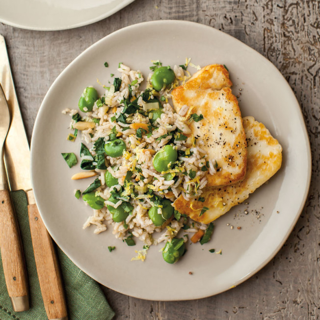 fava-bean-and-spinach-pilaf-with-fried-halloumi