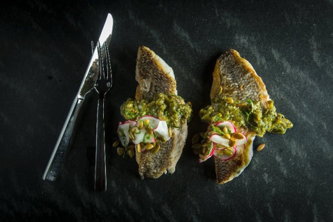 Sous Chef Series: Chad Richard's Striped Bass with Tomatillo Salsa Verde