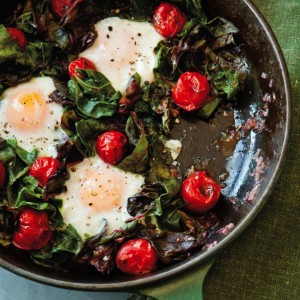 Polenta, Fried Eggs, Greens and Blistered Tomatoes
