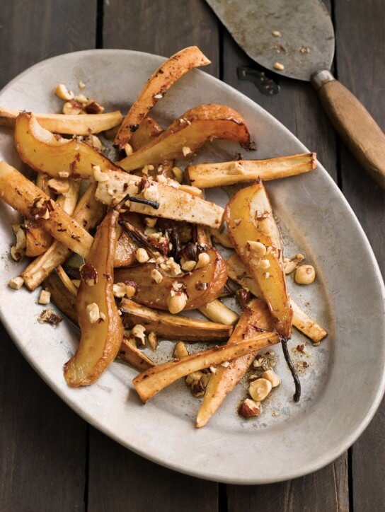 Roasted Parsnips with Pears & Hazelnuts