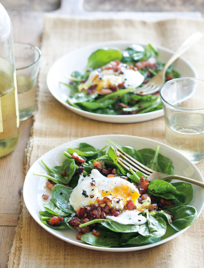 Spinach Salad with Poached Eggs and Pancetta