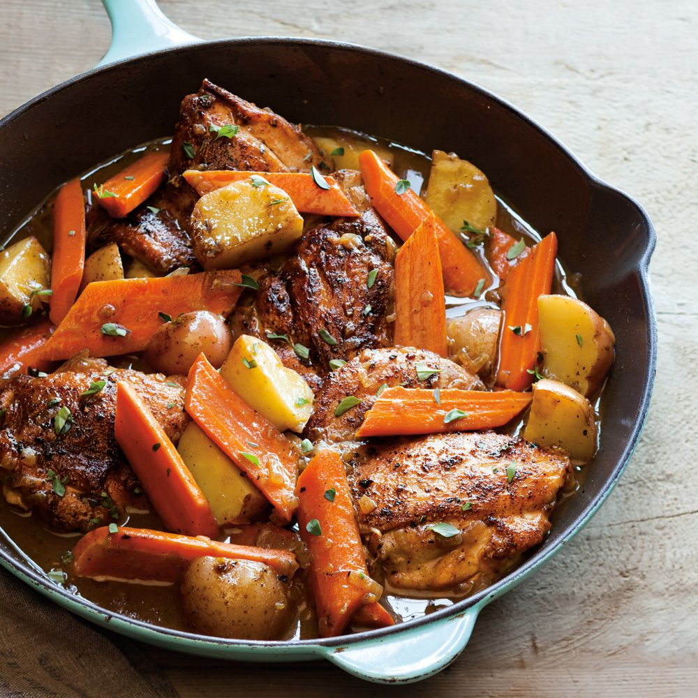 Braised Chicken Thighs with Carrots, Potatoes and Thyme