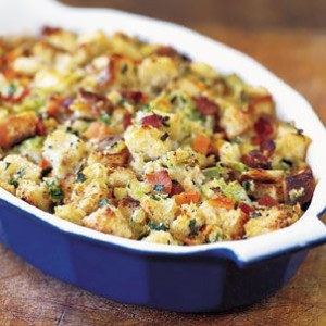 Crunchy Bread Dressing with Bacon and Leeks