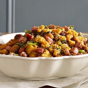 Corn Bread and Ham Stuffing with Caramelized Apples and Fennel