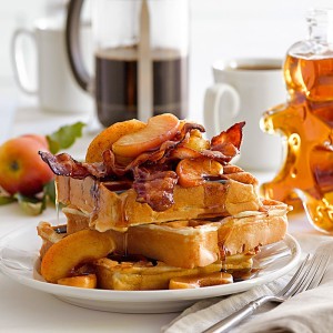 Waffles with Cinnamon-Sautéed Apples and Bacon