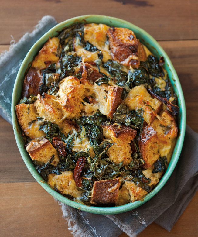 Bread Pudding with Chard, Sun-Dried Tomatoes & Fontina