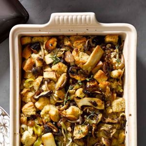 Focaccia Stuffing with Leeks and Wild Mushrooms