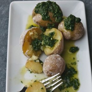 Wrinkled Potatoes with Green Dipping Sauce