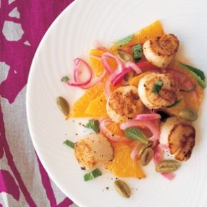 Seared Scallops with Orange and Red Onion Salad