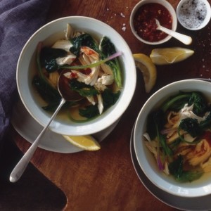 Poached Chicken Soup with Lemon and Spinach