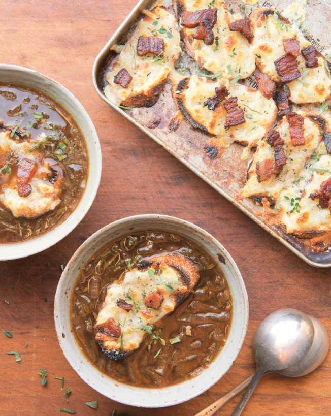 Onion Soup with Bacon, Winter Herbs & Gruyere
