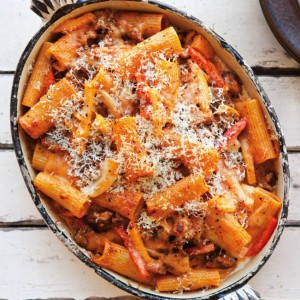 Baked Rigatoni with Fennel, Sausage & Pepperonata