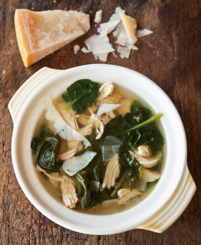 Parmesan Broth with Lemon, Chicken & Spinach