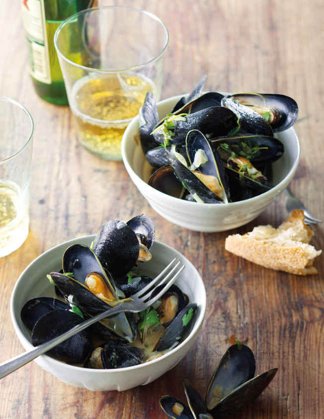 Mussels Steamed in Belgian Ale, Shallots & Herbs