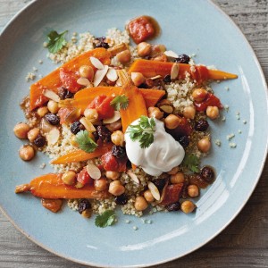 Braised Chickpeas and Carrots with Yogurt Topping