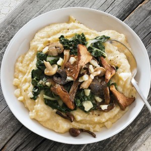 Polenta with White Cheddar, Chard and Wild Mushrooms