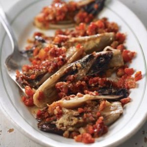 Baked Red Endive with Tomatoes and Pancetta 