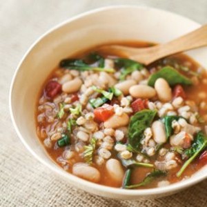 Tuscan Farro Soup with White Beans, Tomatoes and Basil