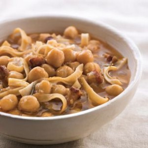 Tagliatelle and Chickpea Soup with Pancetta
