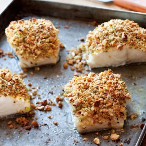 Roasted Fish with Lemon-Almond Bread Crumbs