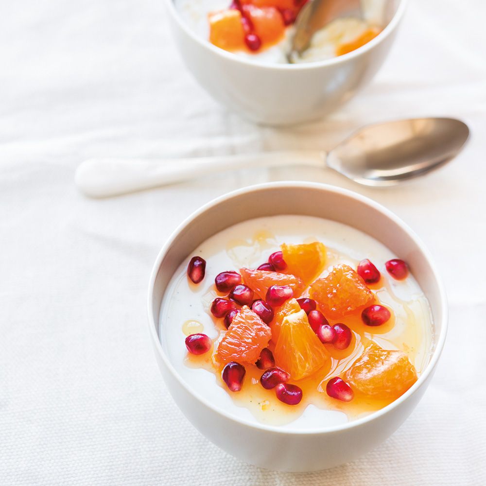 Yogurt Panna Cotta with Orange-Pomegranate Compote