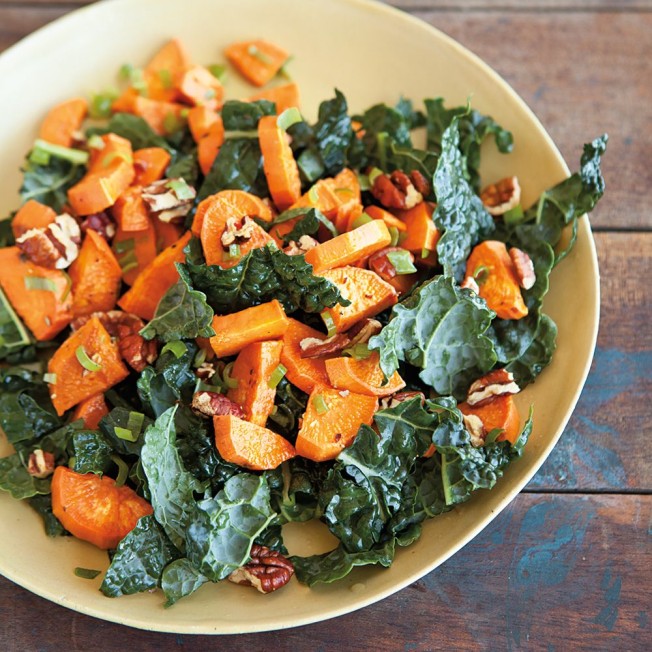 Roasted Sweet Potato Salad with Pecans and Green Onions