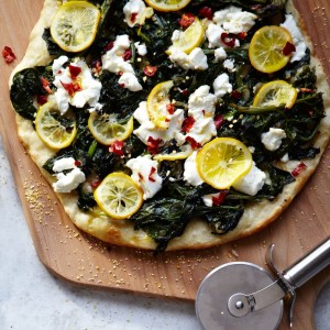 Meyer Lemon, Spinach and Goat Cheese Pizza