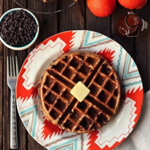Spiced Orange Chocolate Chip Waffles with Orange Spice Maple Syrup