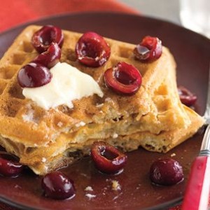 Brown Butter Waffles with Cherries
