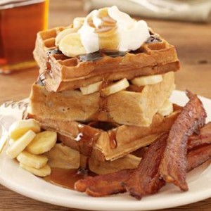 Banana Waffles with Candied Bacon