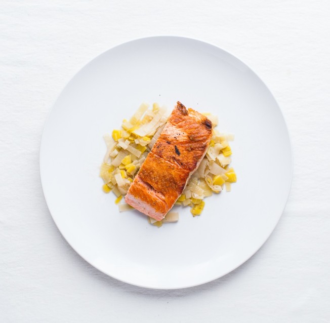 Melted Leeks with Seared Salmon