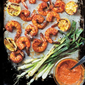Grilled Shrimp & Green Onions with Romesco