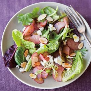Shaved Rhubarb Salad with Almonds and Cheese