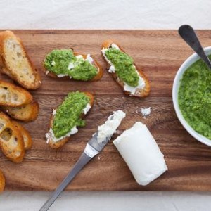 Goat Cheese Crostini with Spring Pea Puree