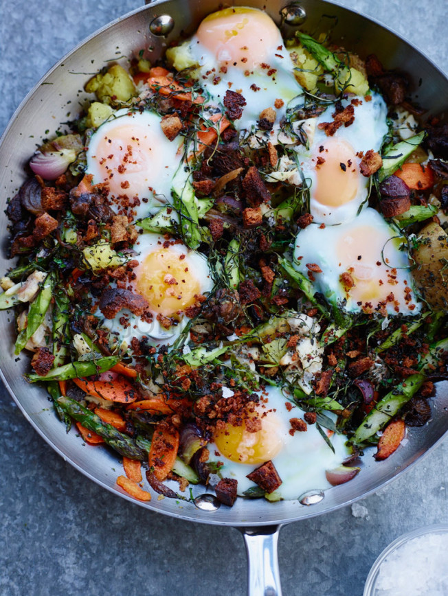 Smoked Trout and Vegetable Hash with Eggs