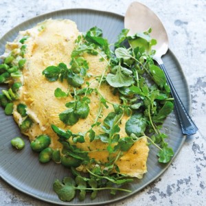 Fava Bean & Ricotta Omelet with Spring Greens