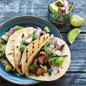 Steak & Chile Tacos with Avocado-Radish Salsa