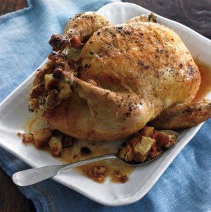 Roast Chicken Stuffed with Gruyère, Bread and Sausage