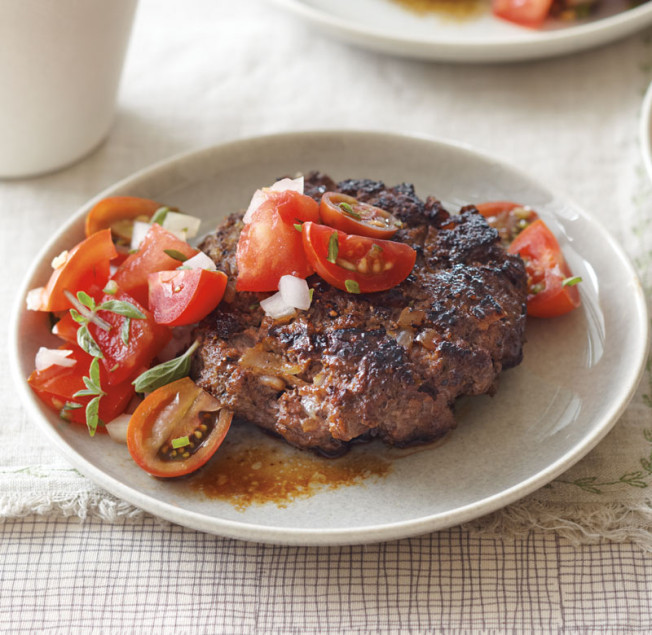Buffalo Burgers with Tomato and Marjoram Topping