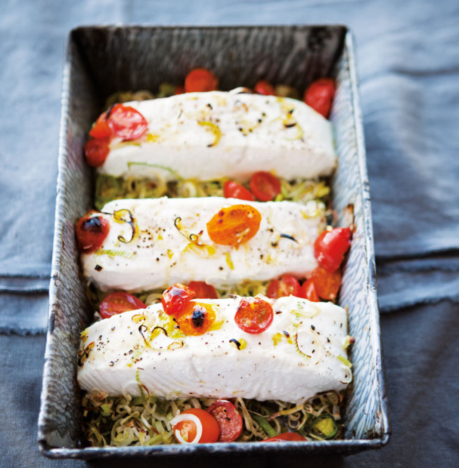 Halibut with Tomatoes and Leeks